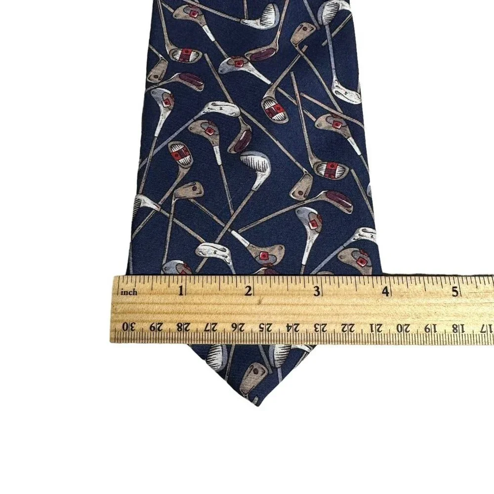 VTG Bert Pulitzer 100% Silk Mens Neck Tie Golf Clubs All Over Print 58